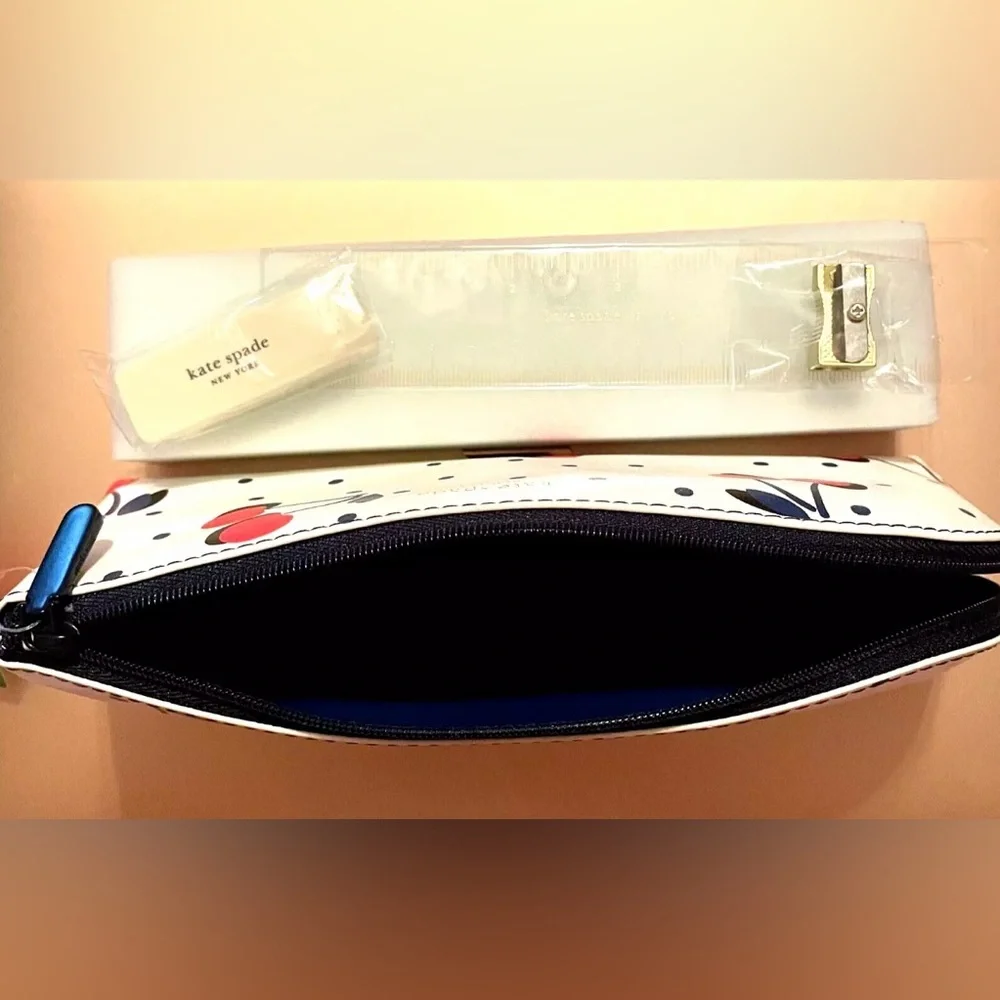 NWT Kate Spade Vintage Cherry Dot Pencil Case